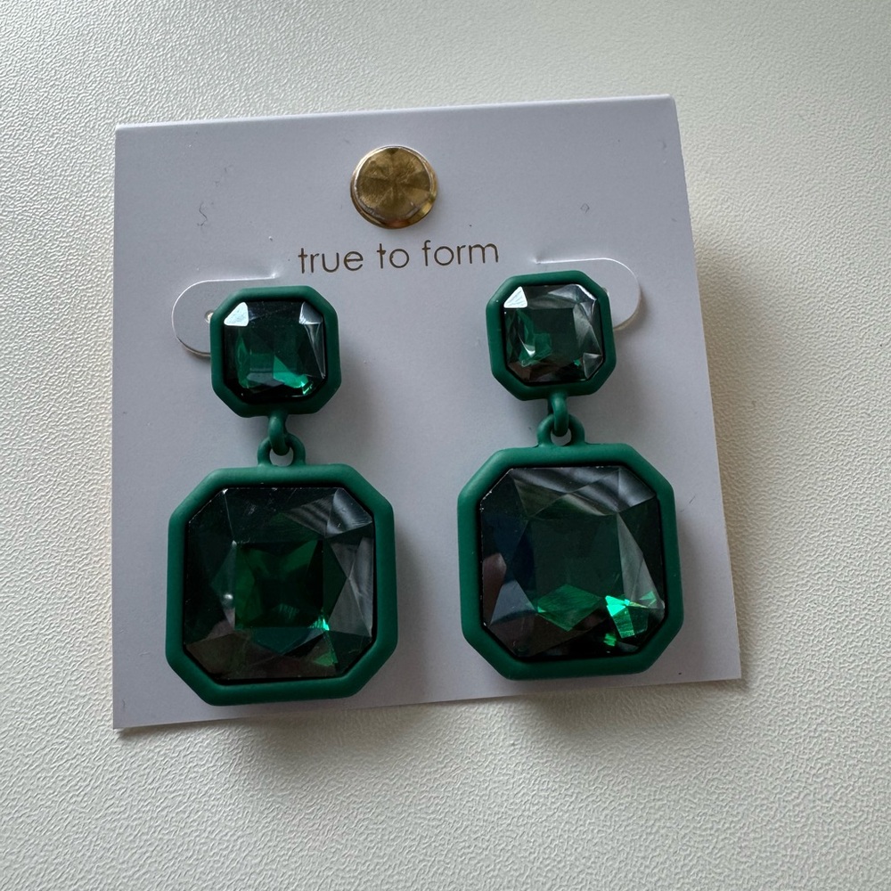 True to Form Green Crystal Square Dangle Earrings
